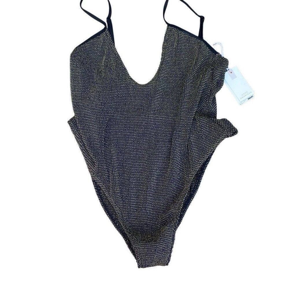 Good American Always Fits Sculpt One-Piece Swimsuit Black Gold- Size 7/8 XXXXL